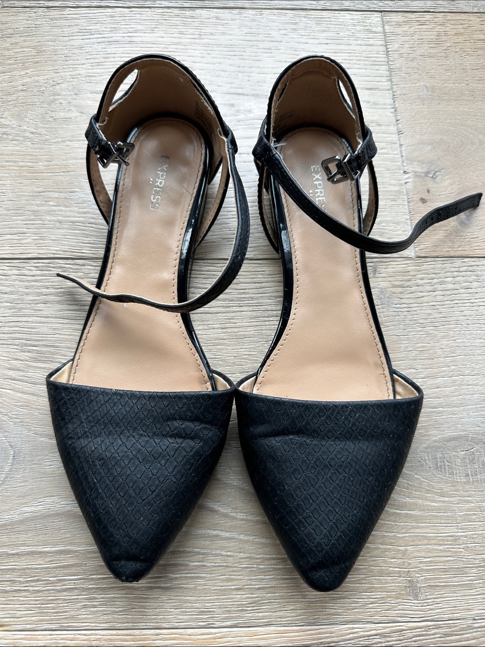 Express Black Pointed-Toe Ankle-Strap Flats